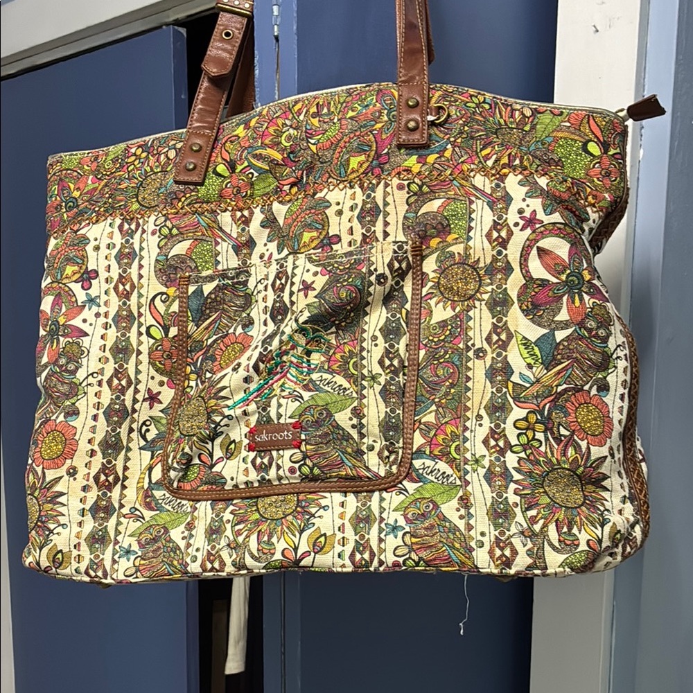 Sakroots Brown and Green Floral Tote